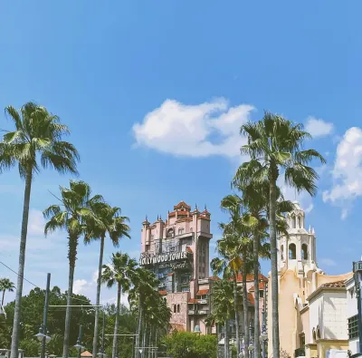 Hollywood Tower Hotel at Disney's Hollywood Studios with palm trees