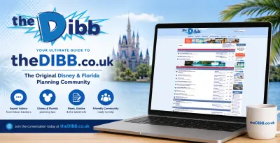 Laptop displaying theDIBB website with Disney castle background and planning resource icons