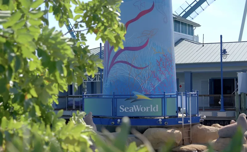SeaWorld Orlando entrance on a bright Florida morning